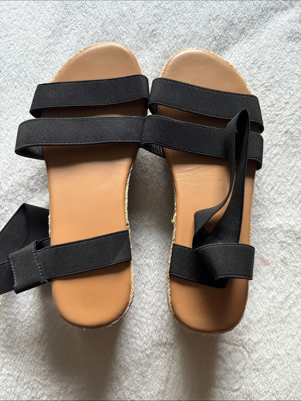 Black Elastic Strap Espadrille Sandals - Women